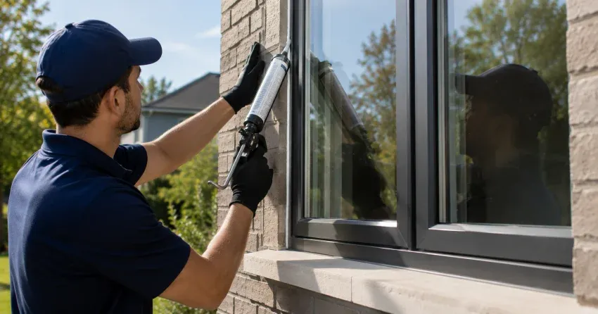 Aluminum window frame with double glazed insulated glass unit installed in a residential wall in Thornhill