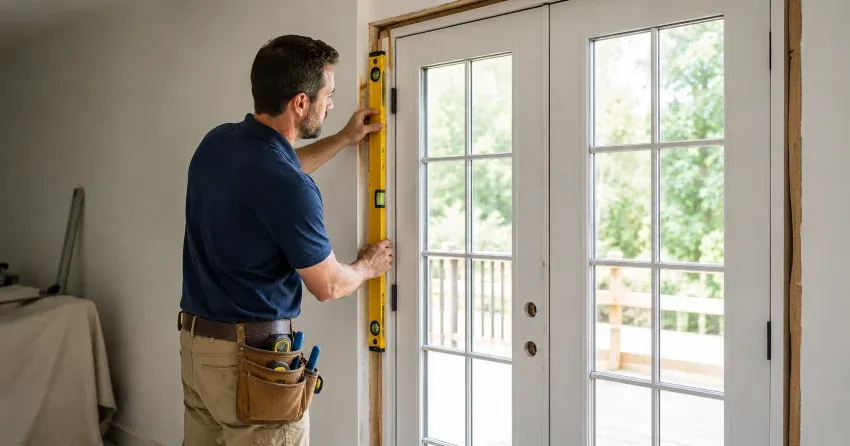 newly installed French doors with divided glass panes in Thornhill