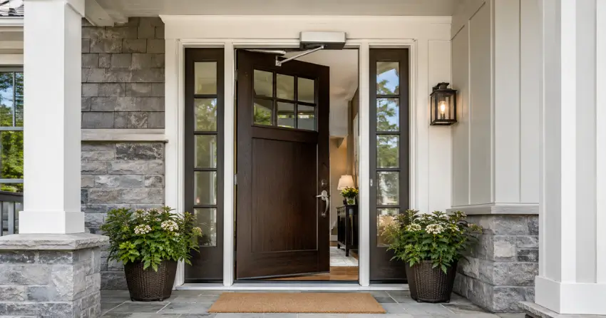residential automatic door opener installed on exterior entry door in Uplands, Thornhill
