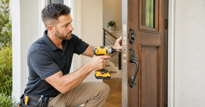 locksmith installing new deadbolt lock on front door in Thornhill