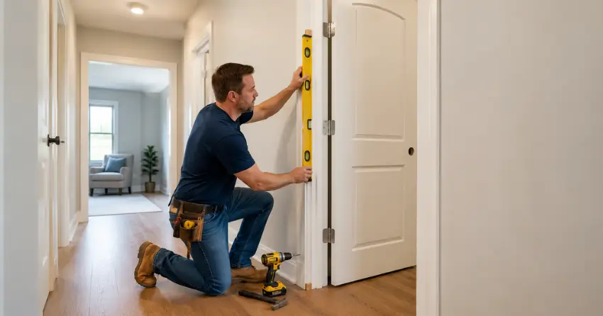 technician installing a pre-hung interior door in a home hallway Thornhill