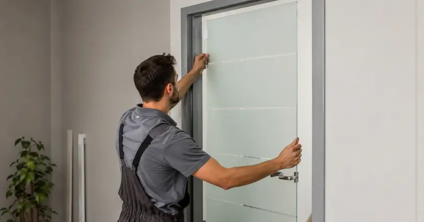 frosted glass interior door panel installation in Beverley Glen, Thornhill