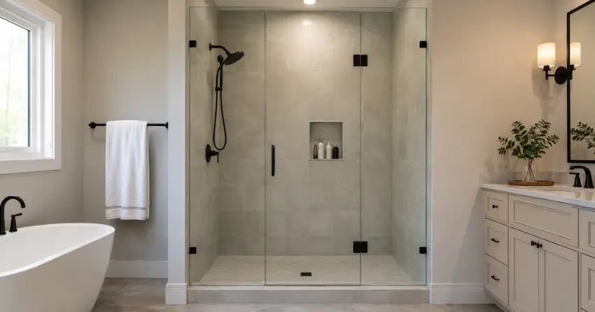 new frameless glass shower door installed in Langstaff, Thornhill