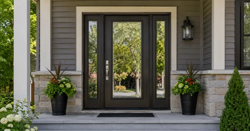 glass entry door with sidelights on a home in Thornhill