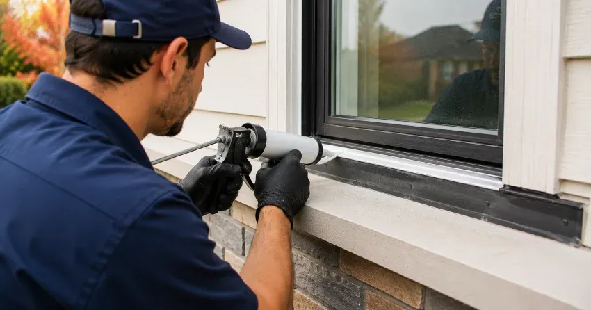 technician inspecting window flashing for leak source in Crestwood-Springfarm-Yorkhill, Thornhill